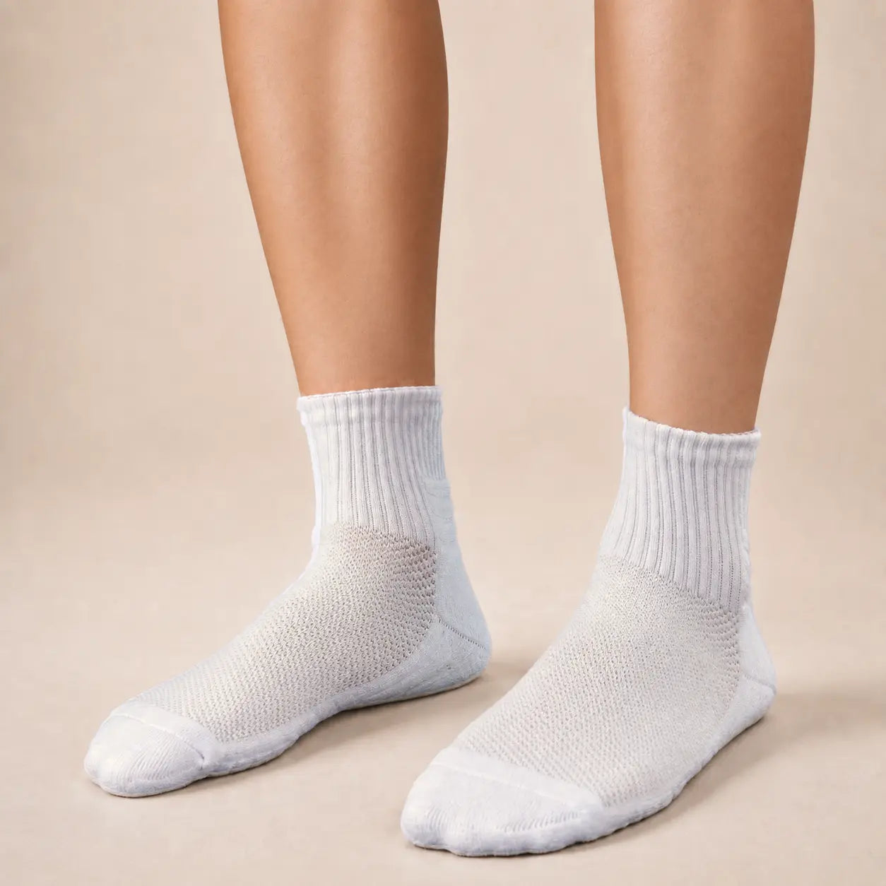 Real D7 Ankle socks worn on foot, showing the ribbed cuff and open instep knit